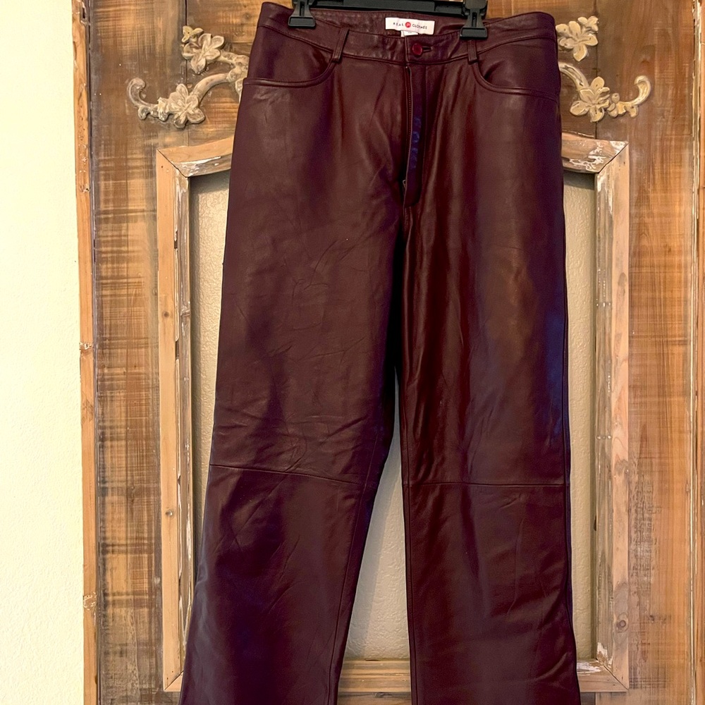 Wine leather pants
